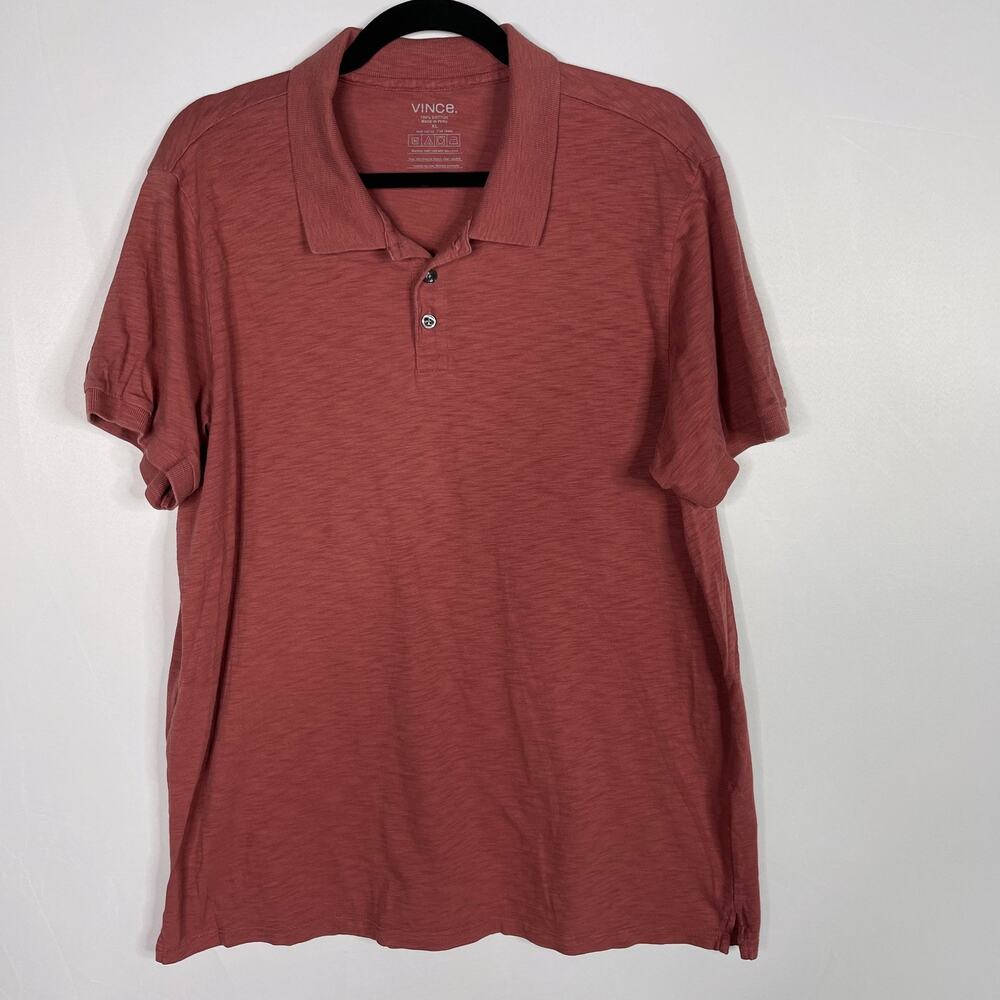 Vince Mens XLarge XL Rust Orange Slub Knit Cotton Polo Short Sleeve Collared
